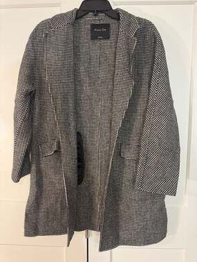 Massimo Dutti Houndstooth Pattern Wool Blend Coat